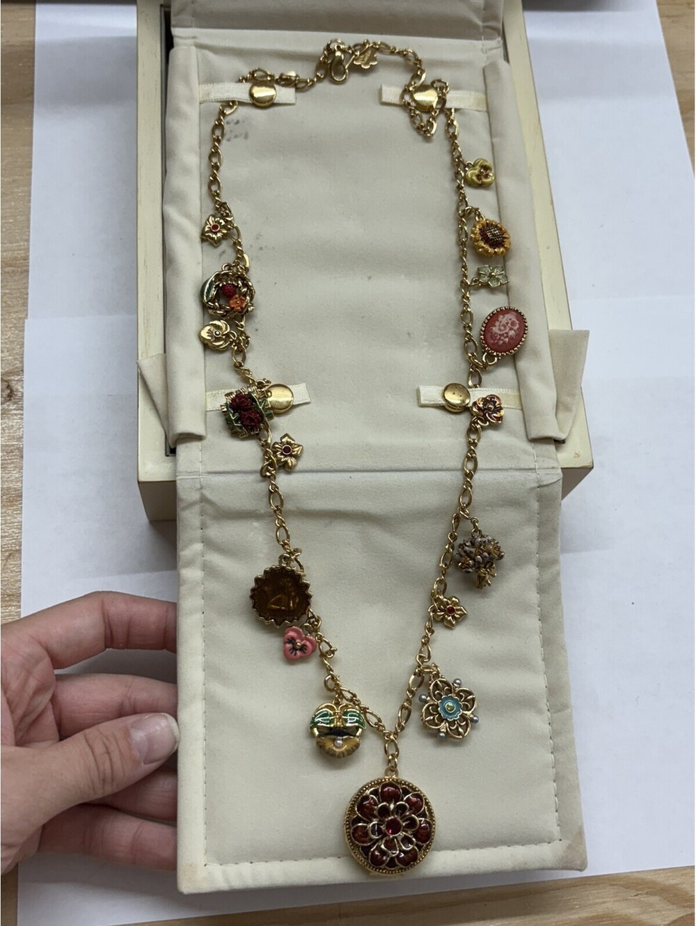JOAN RIVERS VICTORIAN LANGUAGE OF FLOWERS Charm Necklace Bracelet Set BOX SIGNED